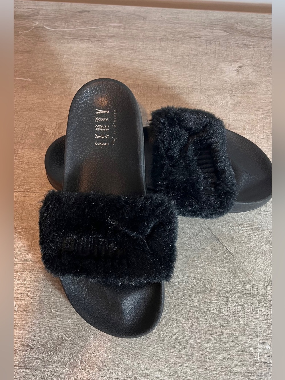 Puma Fenty Black Faux-Fur Slide Sandals - Women